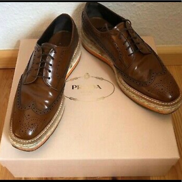 Prada Leather BROGUE Oxford. Size 39.5 9.5 Women. 7 Men - Picture 1 of 5